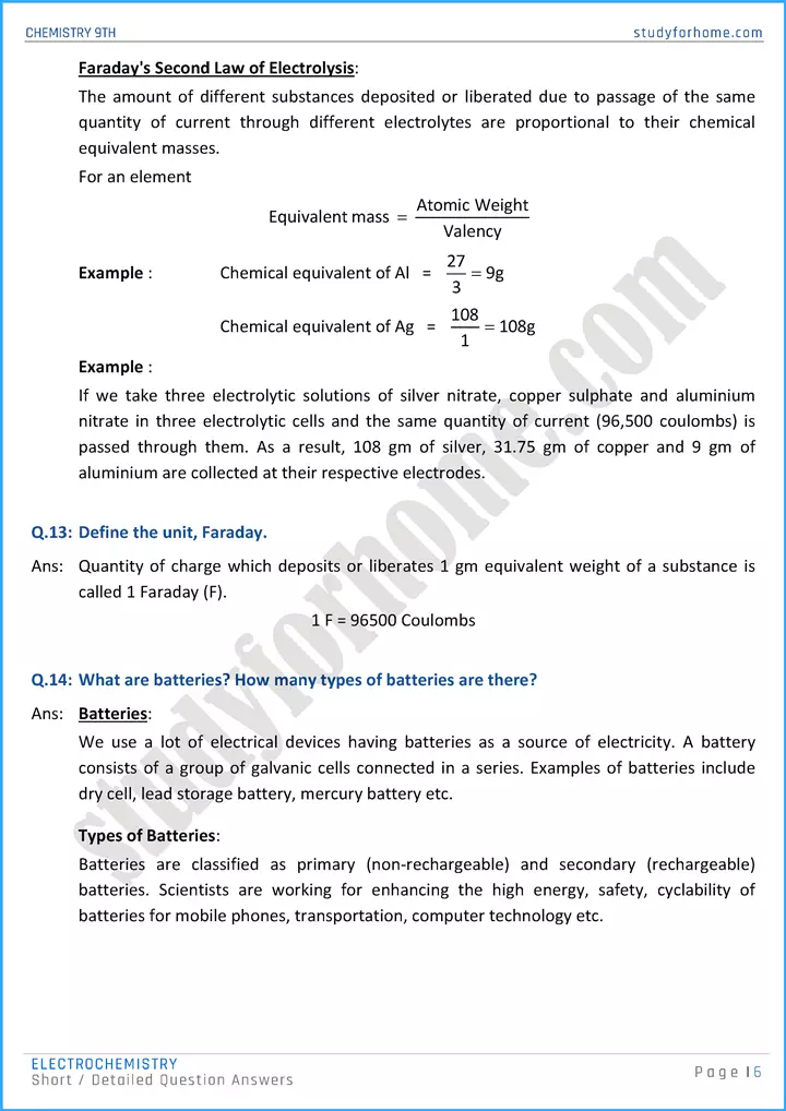 electrochemistry short and detailed question answers chemistry class 9th 06