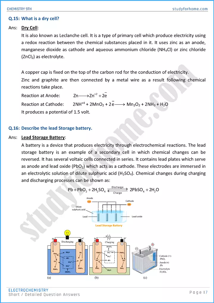 electrochemistry short and detailed question answers chemistry class 9th 07