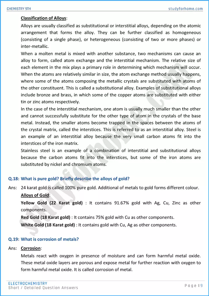 electrochemistry short and detailed question answers chemistry class 9th 09