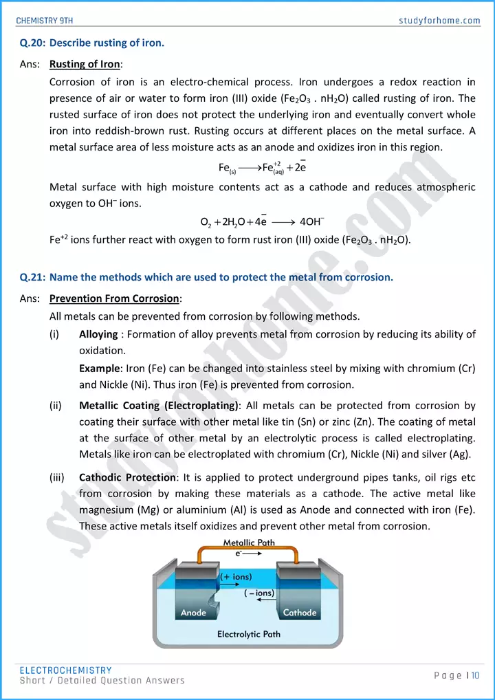 electrochemistry short and detailed question answers chemistry class 9th 10