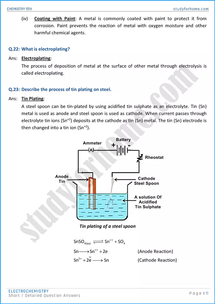 electrochemistry short and detailed question answers chemistry class 9th 11