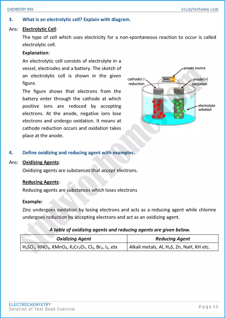 electrochemistry solution of text book exercise chemistry class 9th 03