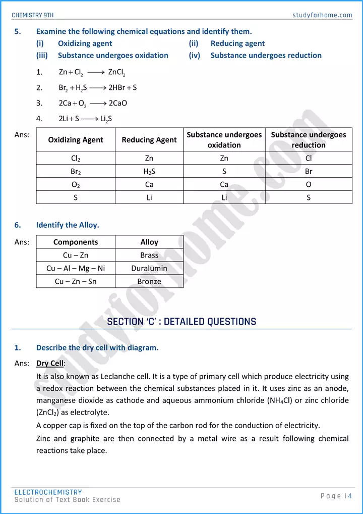 electrochemistry solution of text book exercise chemistry class 9th 04