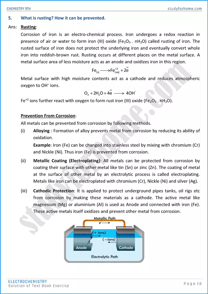 electrochemistry solution of text book exercise chemistry class 9th 08