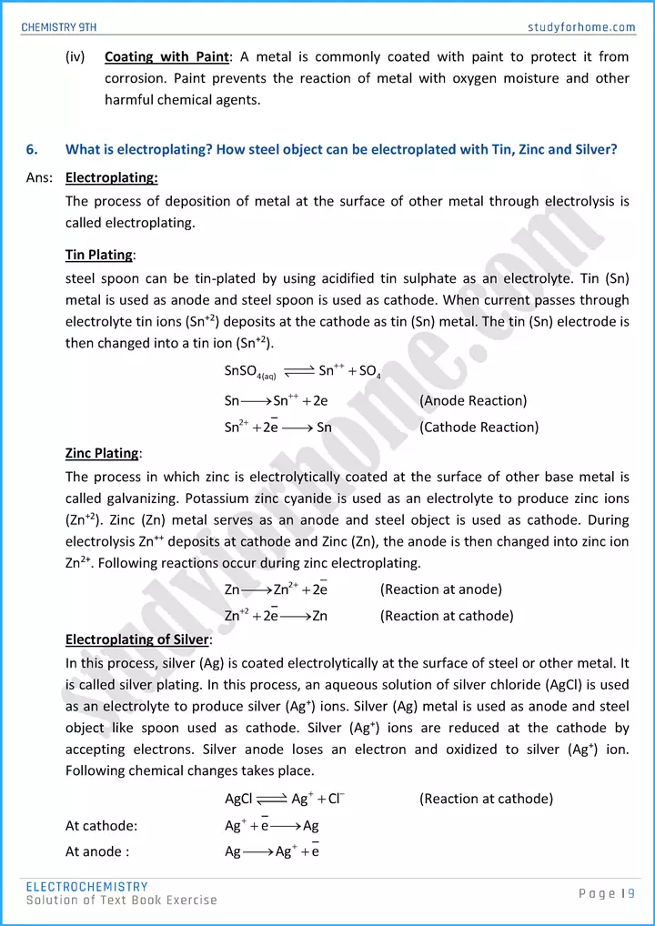 electrochemistry solution of text book exercise chemistry class 9th 09