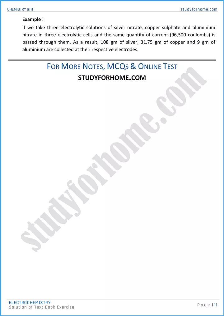 electrochemistry solution of text book exercise chemistry class 9th 11