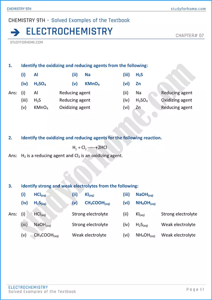 electrochemistry solved examples of the textbook chemistry class 9th 01