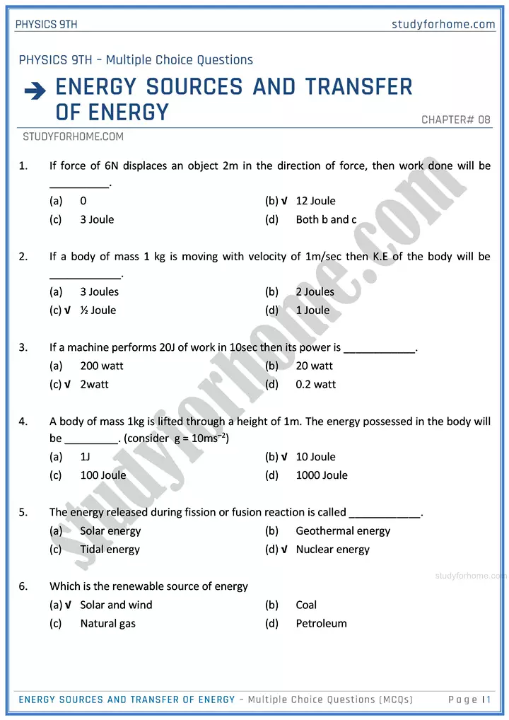 energy-sources-and-transfer-of-energy-multiple-choice-questions-physics-class-9th