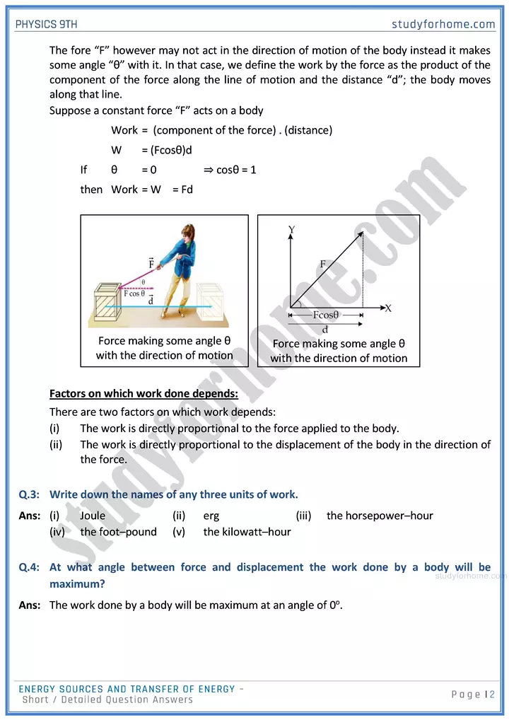 energy sources and transfer of energy short and detailed answer questions physics class 9th 02