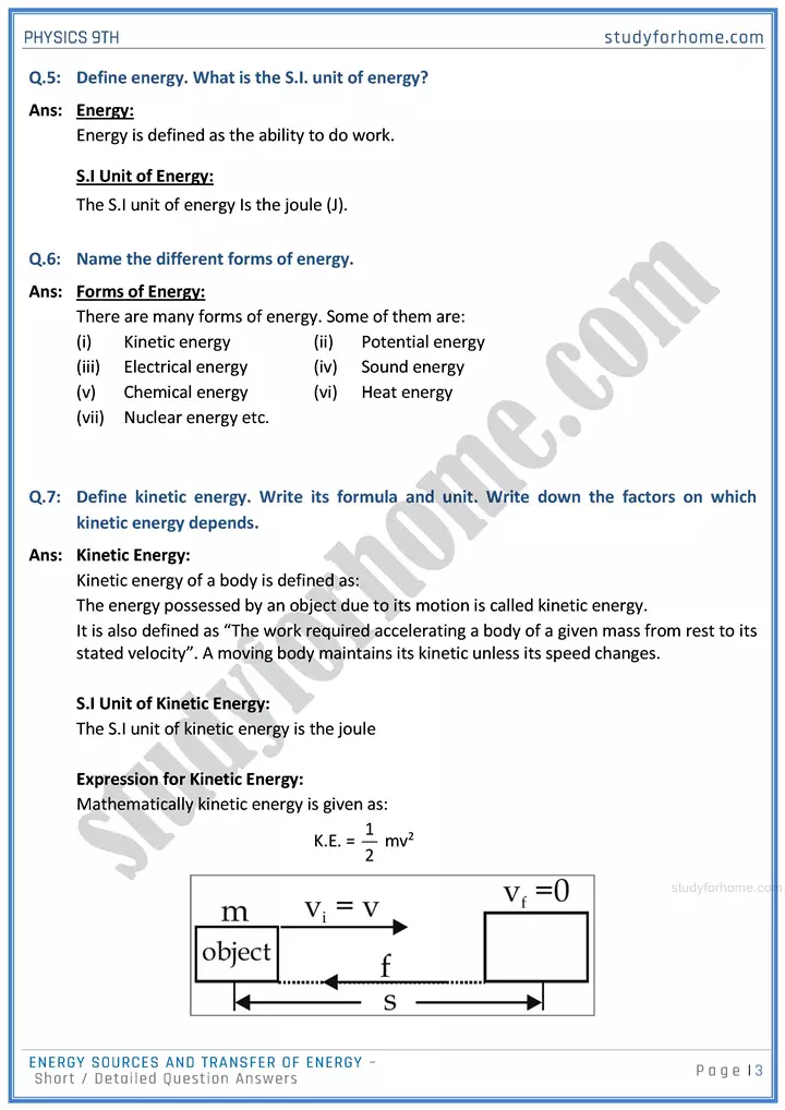 energy sources and transfer of energy short and detailed answer questions physics class 9th 03