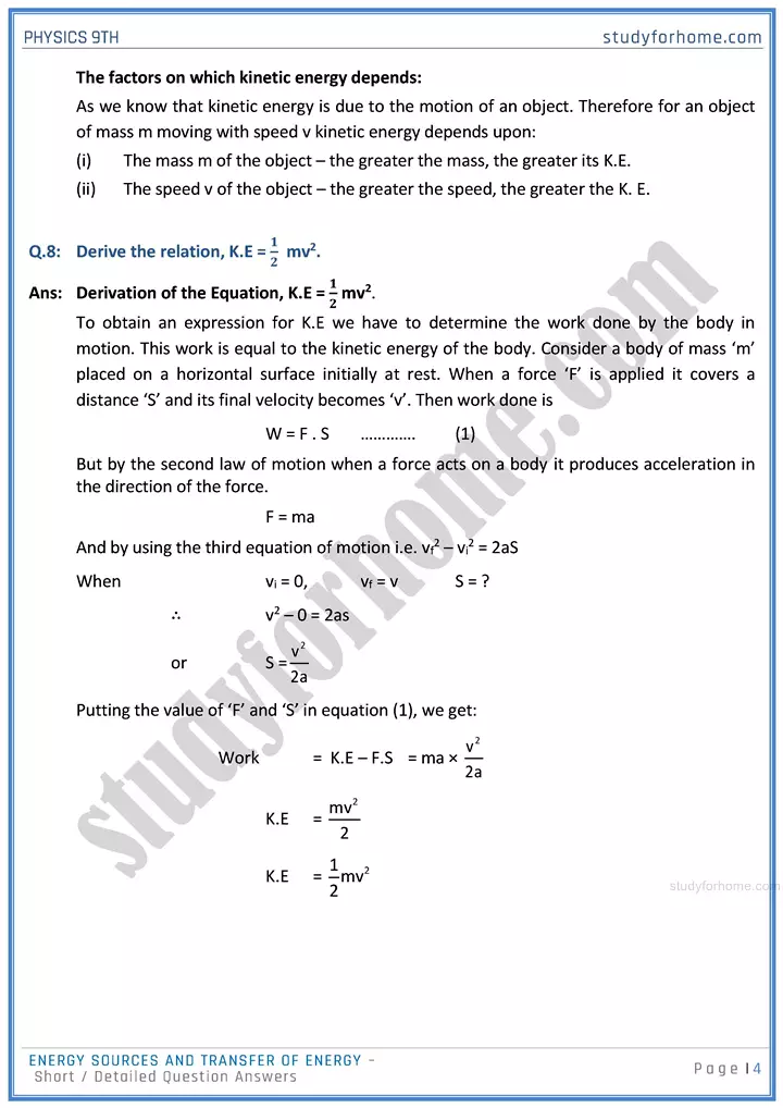 energy sources and transfer of energy short and detailed answer questions physics class 9th 04