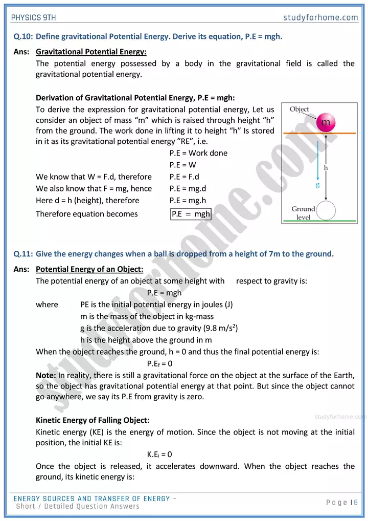 energy sources and transfer of energy short and detailed answer questions physics class 9th 06