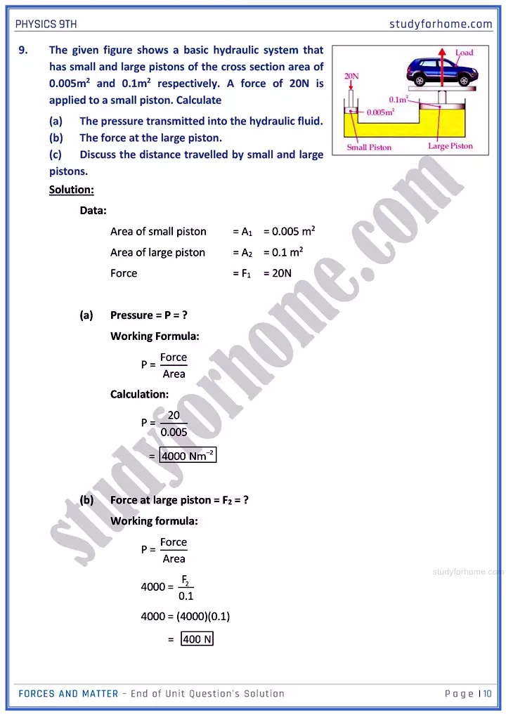 forces and matter end of unit questions solution physics class 9th 10