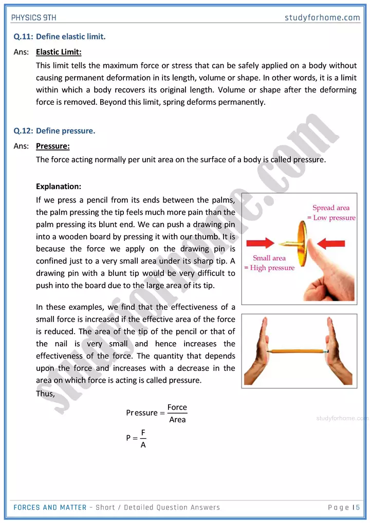 forces and matter short and detailed answer questions physics class 9th 05