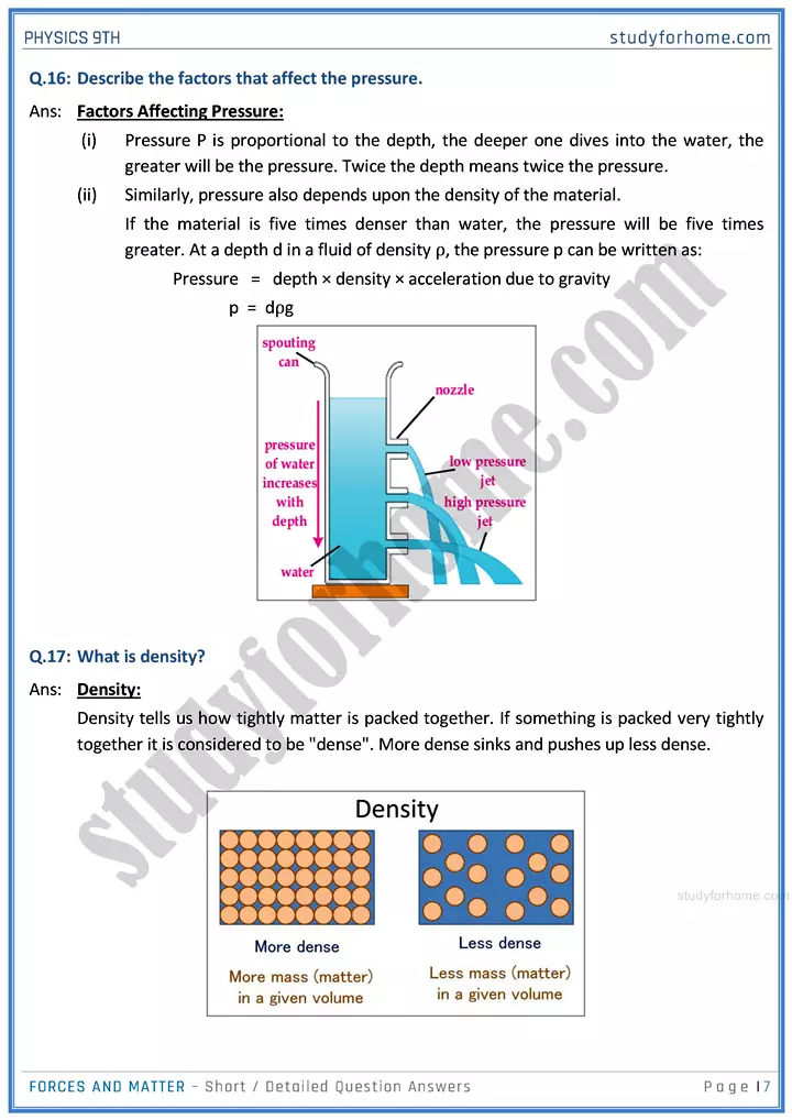 forces and matter short and detailed answer questions physics class 9th 07