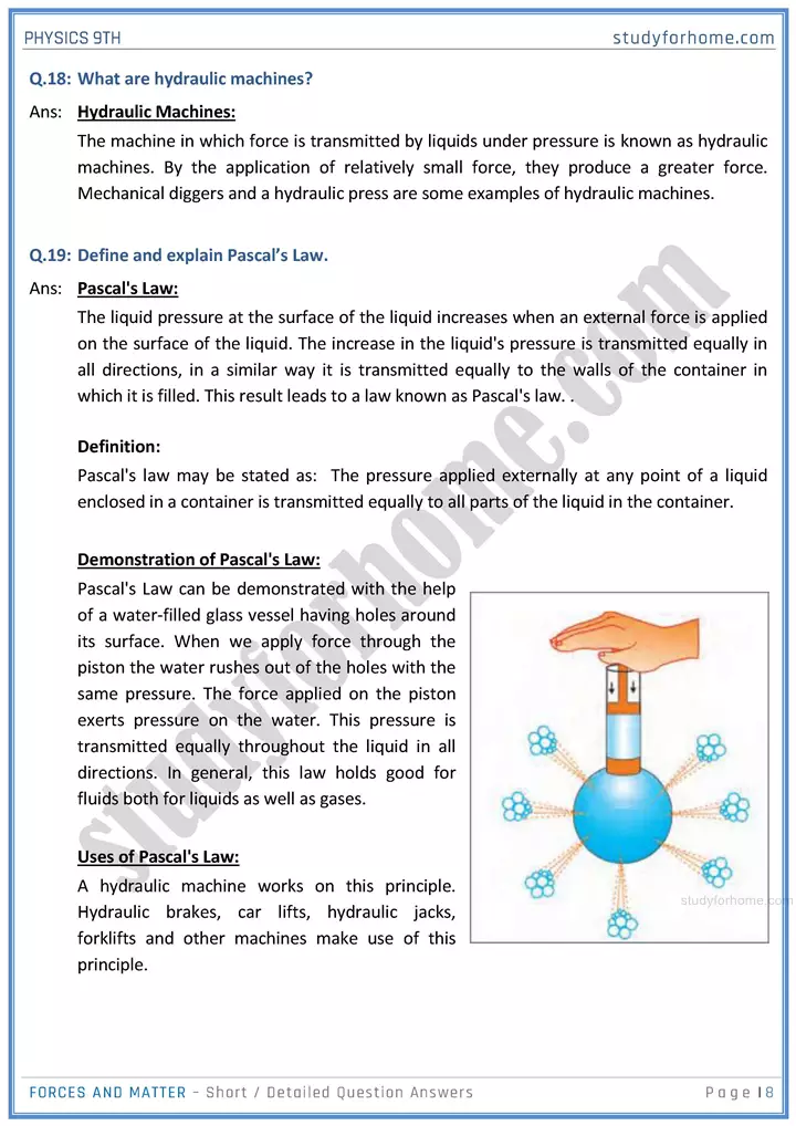 forces and matter short and detailed answer questions physics class 9th 08