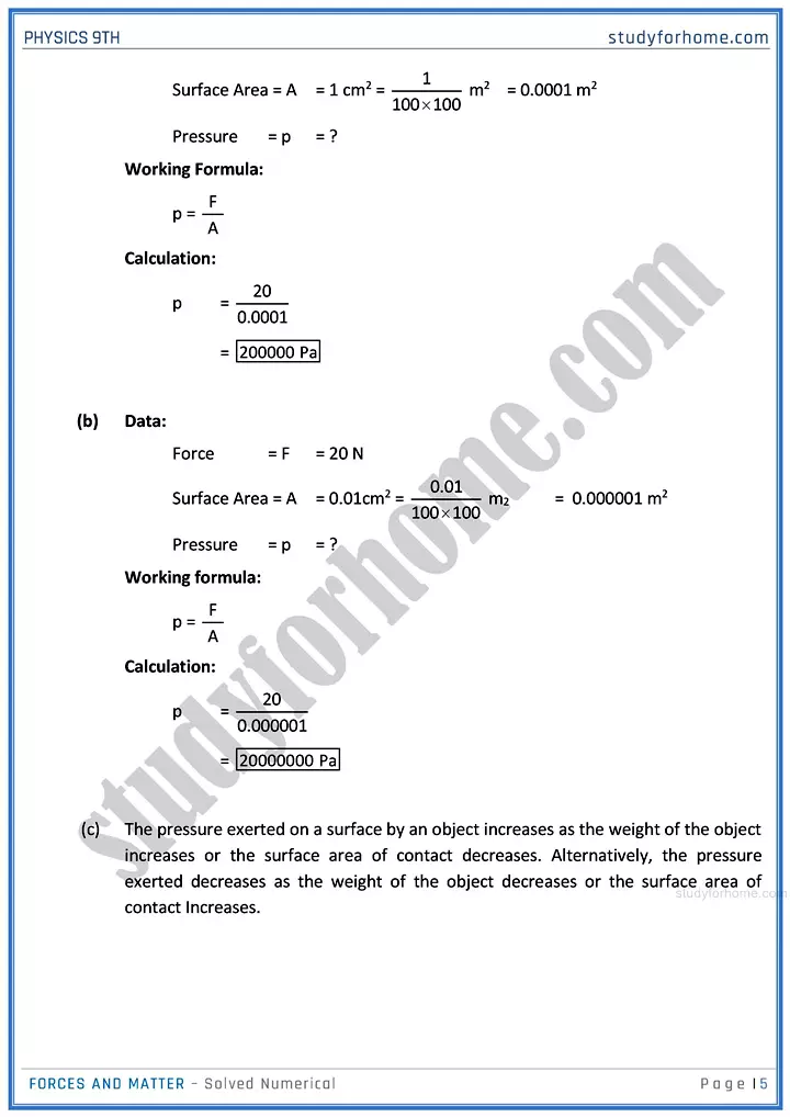 forces and matter solved numerical physics class 9th 05