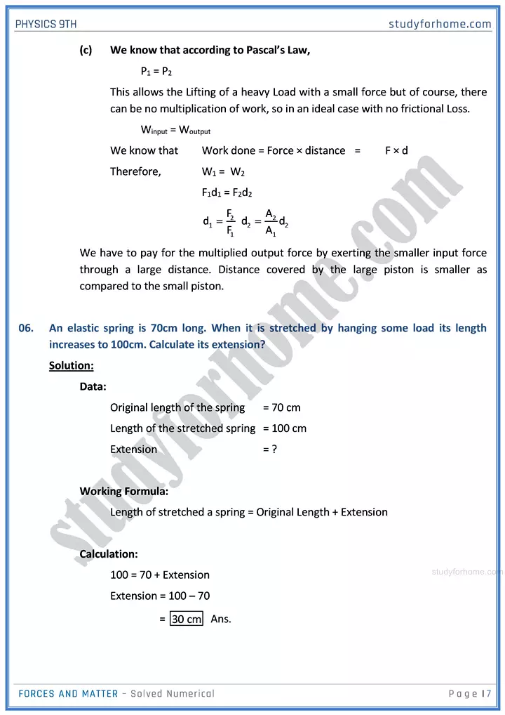 forces and matter solved numerical physics class 9th 07