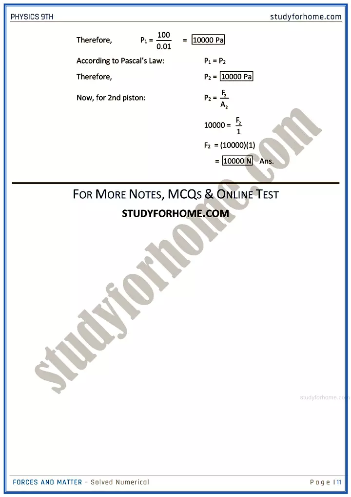 forces and matter solved numerical physics class 9th 11