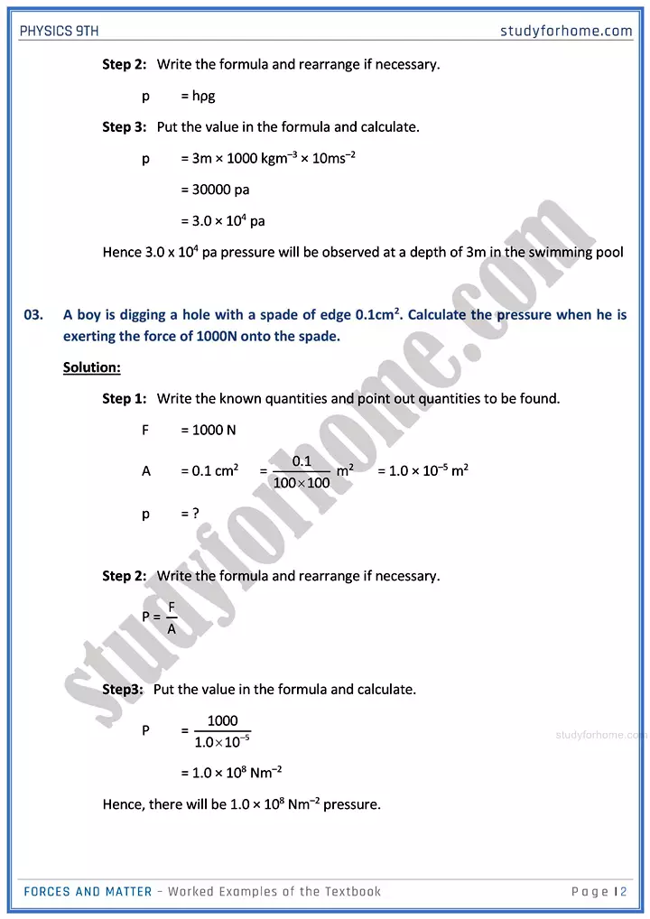 forces and matter worked examples of the textbook physics class 9th 02