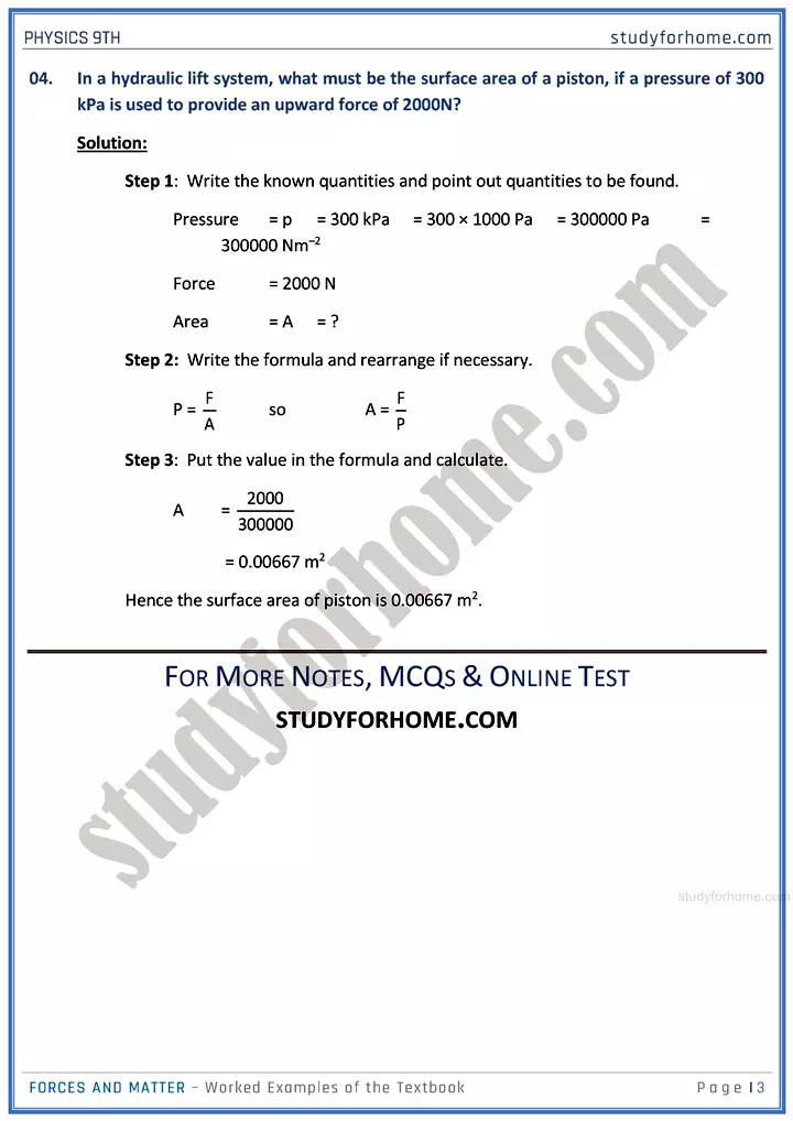 forces and matter worked examples of the textbook physics class 9th 03