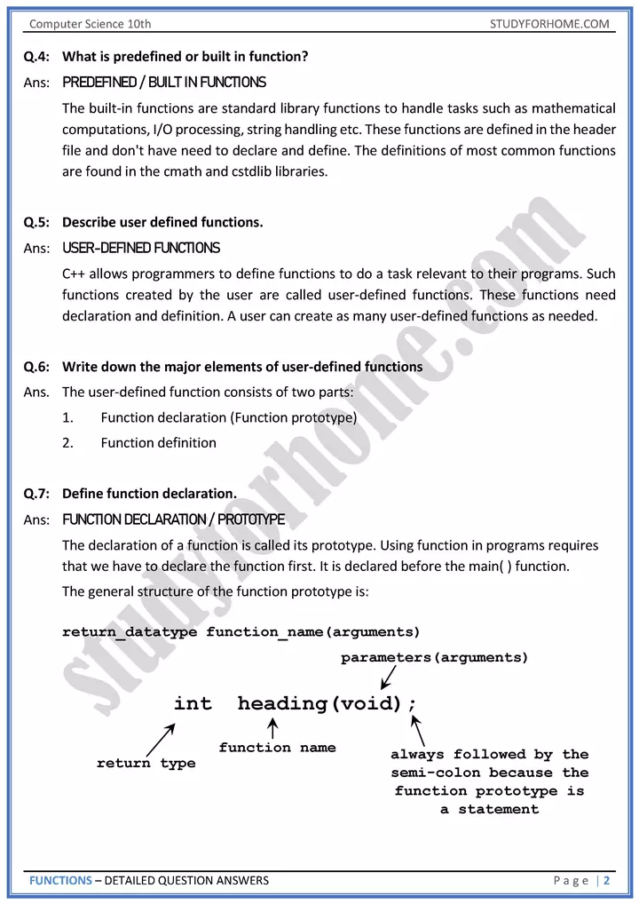 functions detailed question answers computer science class 10th 02