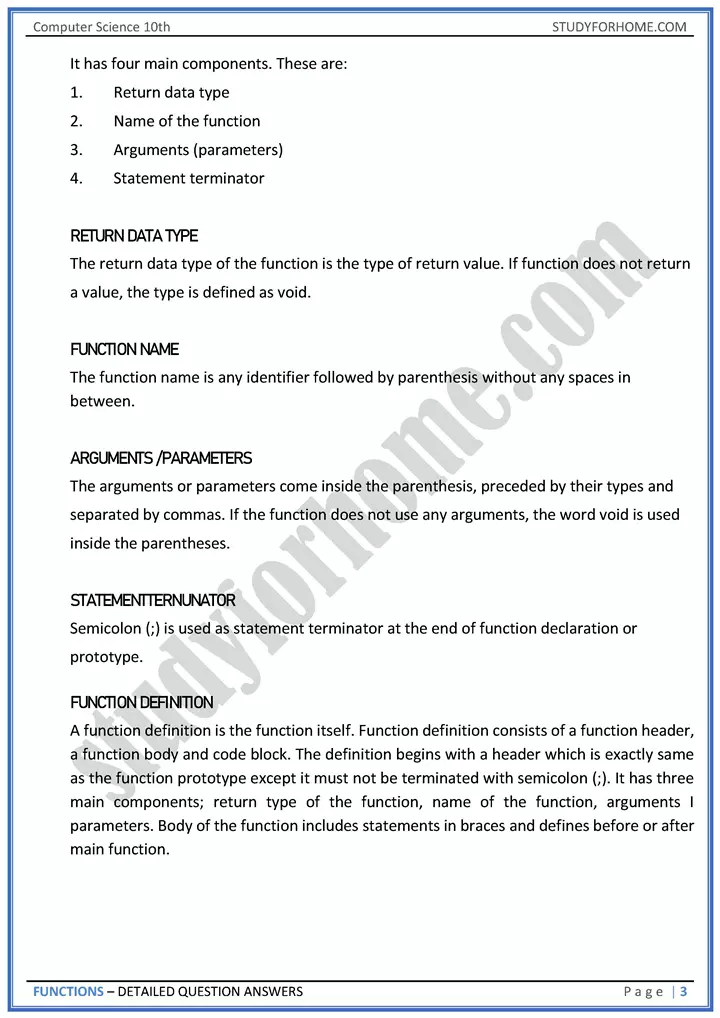 functions detailed question answers computer science class 10th 03