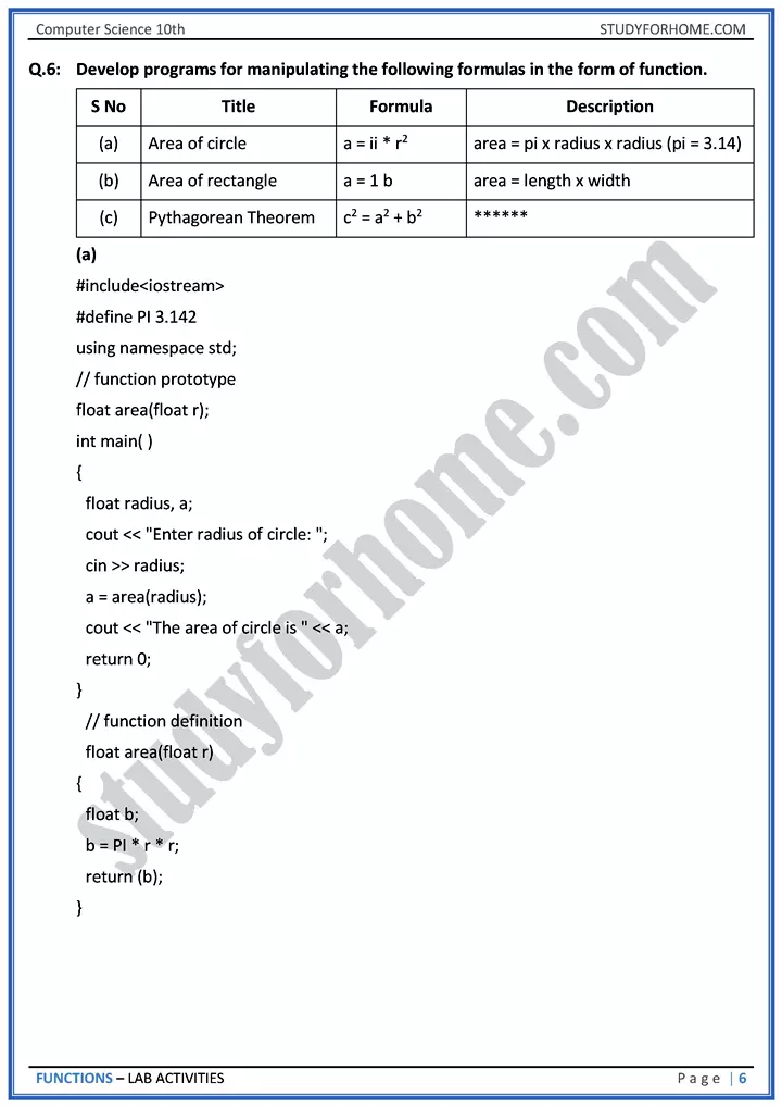 functions lab activities computer science class 10th 06
