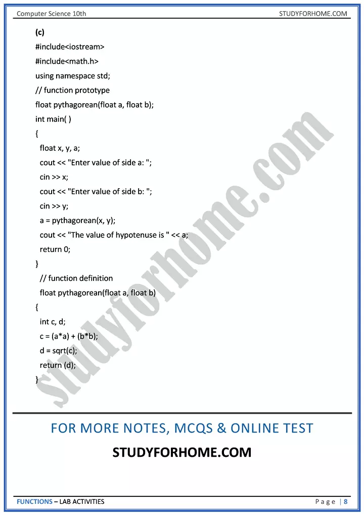 functions lab activities computer science class 10th 08