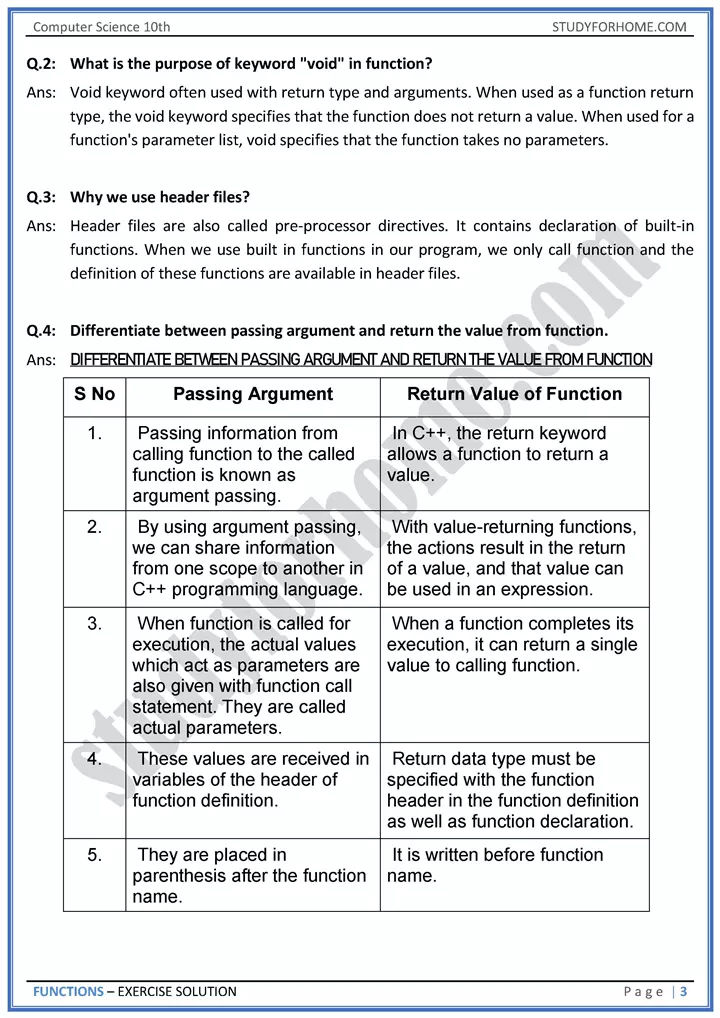 functions solution of book exercise computer science class 10th 03