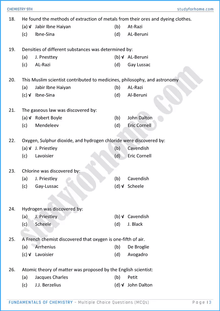 fundamentals of chemistry multiple choice questions chemistry class 9th 03