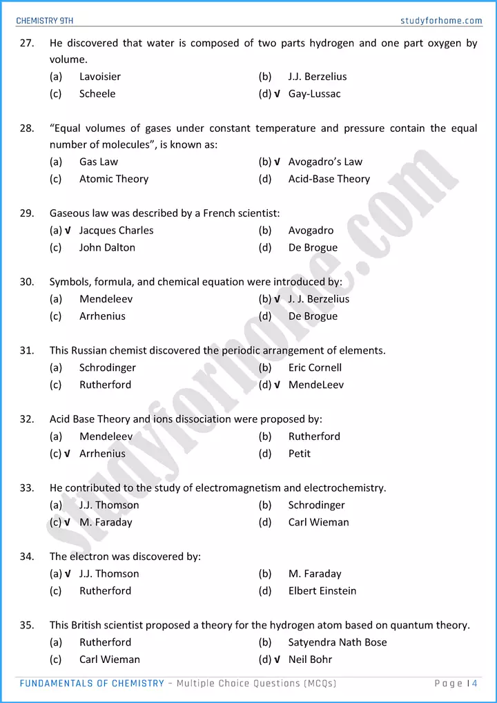 fundamentals of chemistry multiple choice questions chemistry class 9th 04