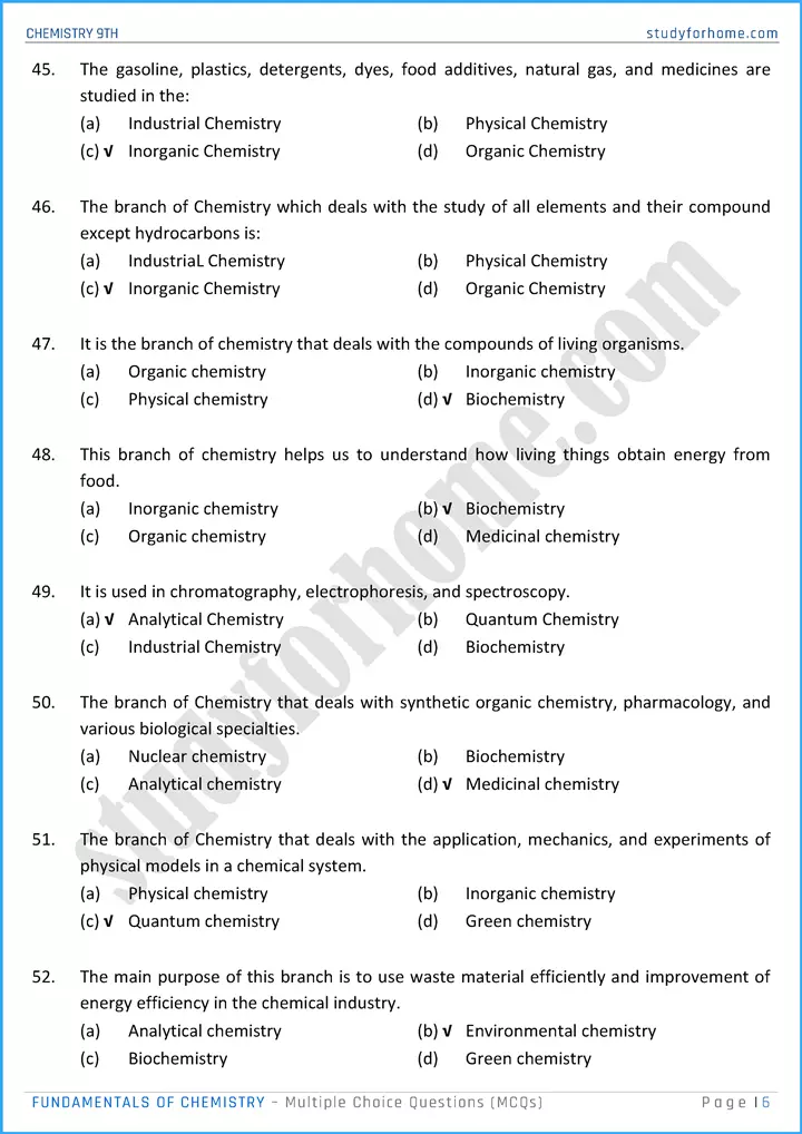 fundamentals of chemistry multiple choice questions chemistry class 9th 06