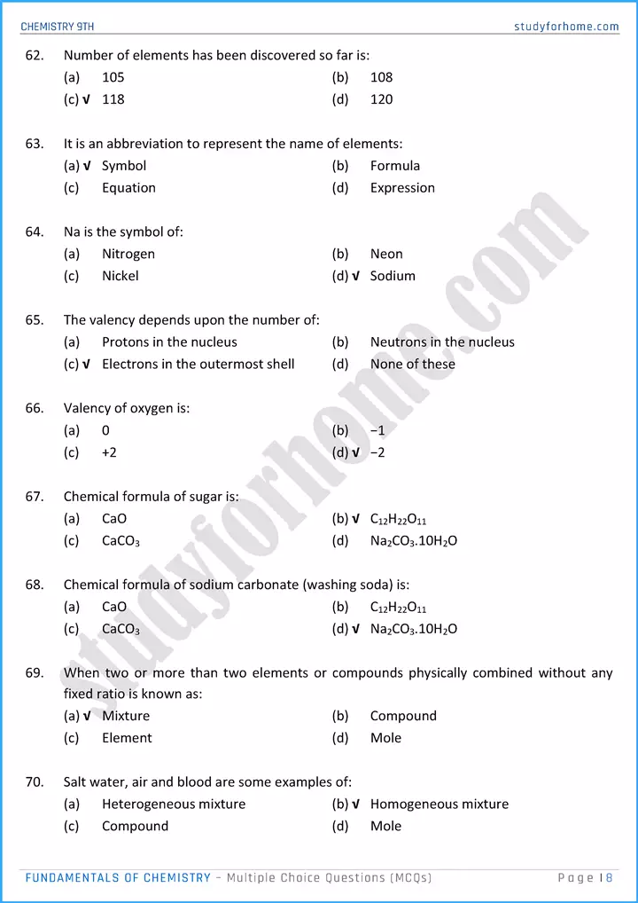 fundamentals of chemistry multiple choice questions chemistry class 9th 08