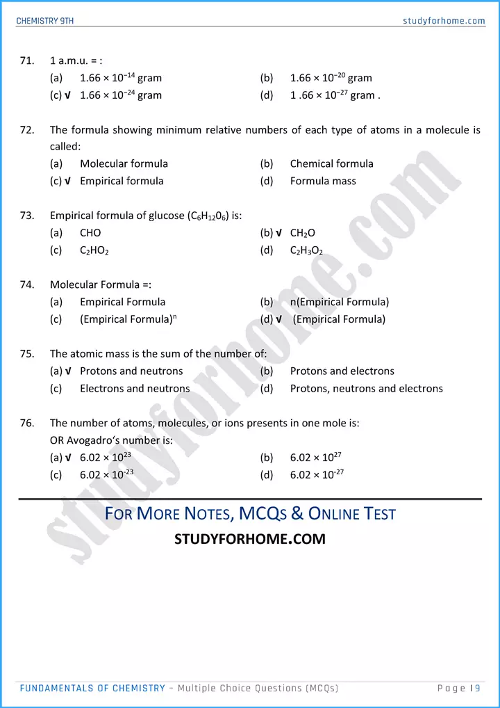 fundamentals of chemistry multiple choice questions chemistry class 9th 09