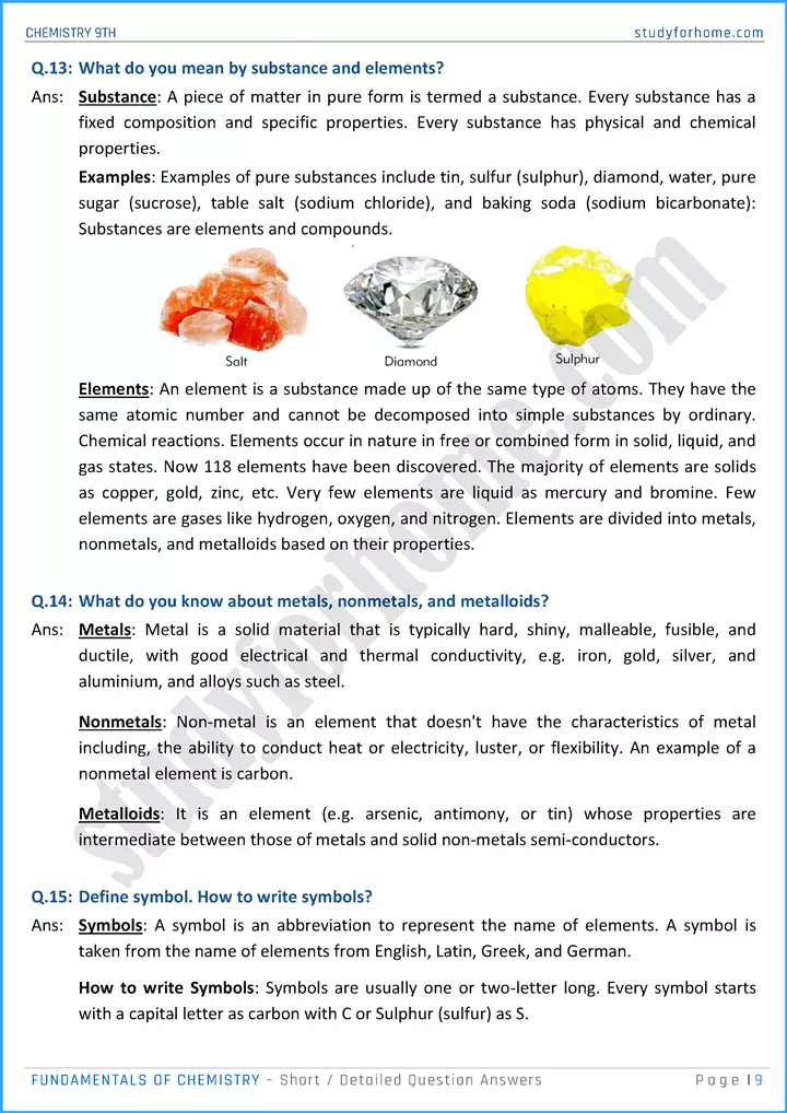 fundamentals of chemistry short and detailed question answers chemistry class 9th 09