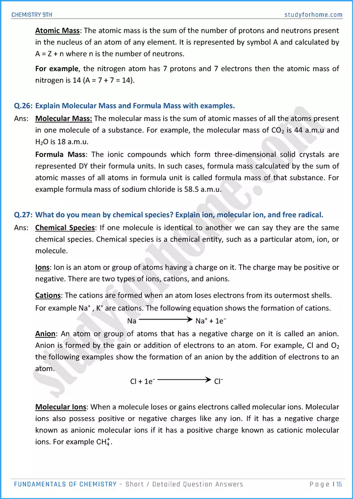 fundamentals of chemistry short and detailed question answers chemistry class 9th 16