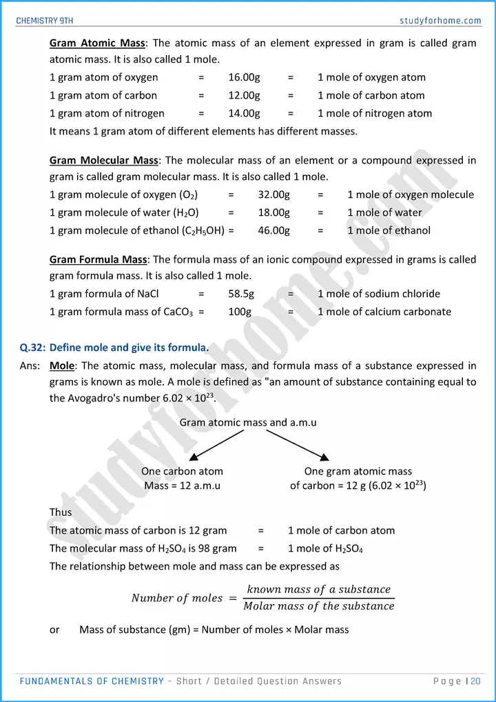 fundamentals of chemistry short and detailed question answers chemistry class 9th 20