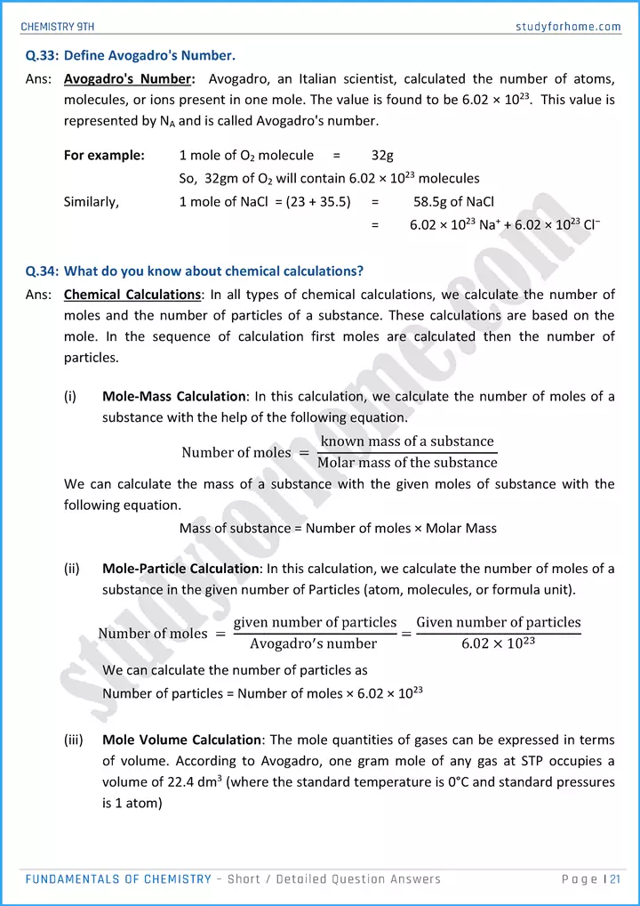 fundamentals of chemistry short and detailed question answers chemistry class 9th 21