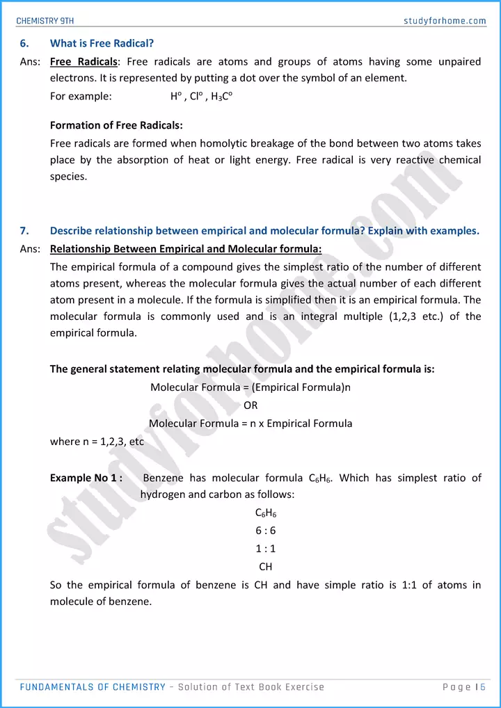 fundamentals of chemistry solution of text book exercise chemistry class 9th 06