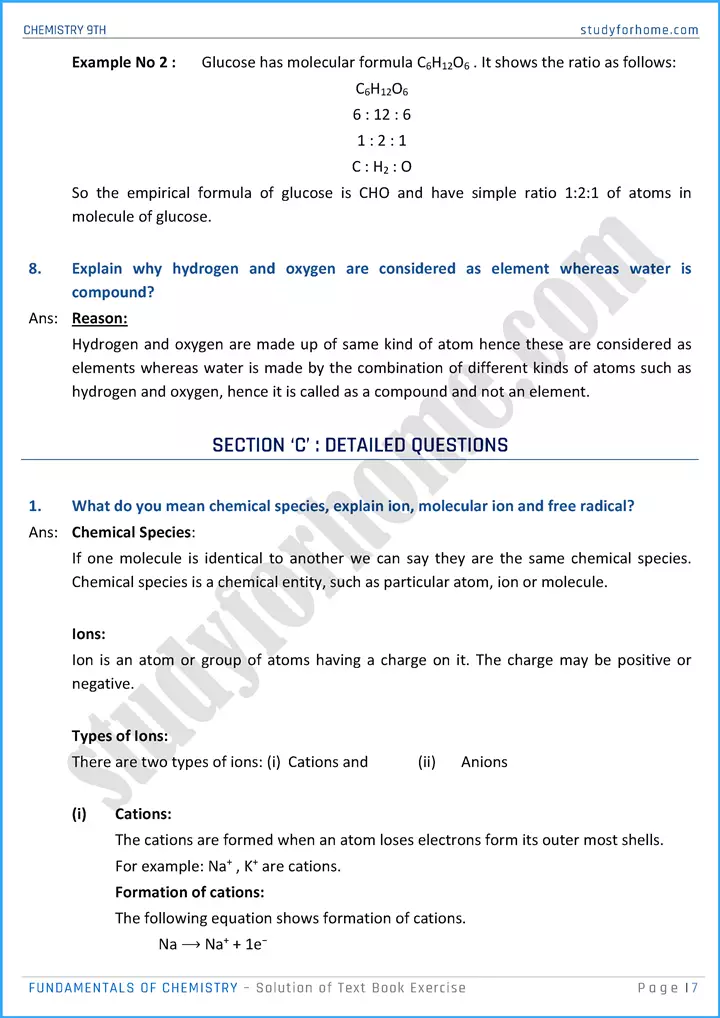 fundamentals of chemistry solution of text book exercise chemistry class 9th 07