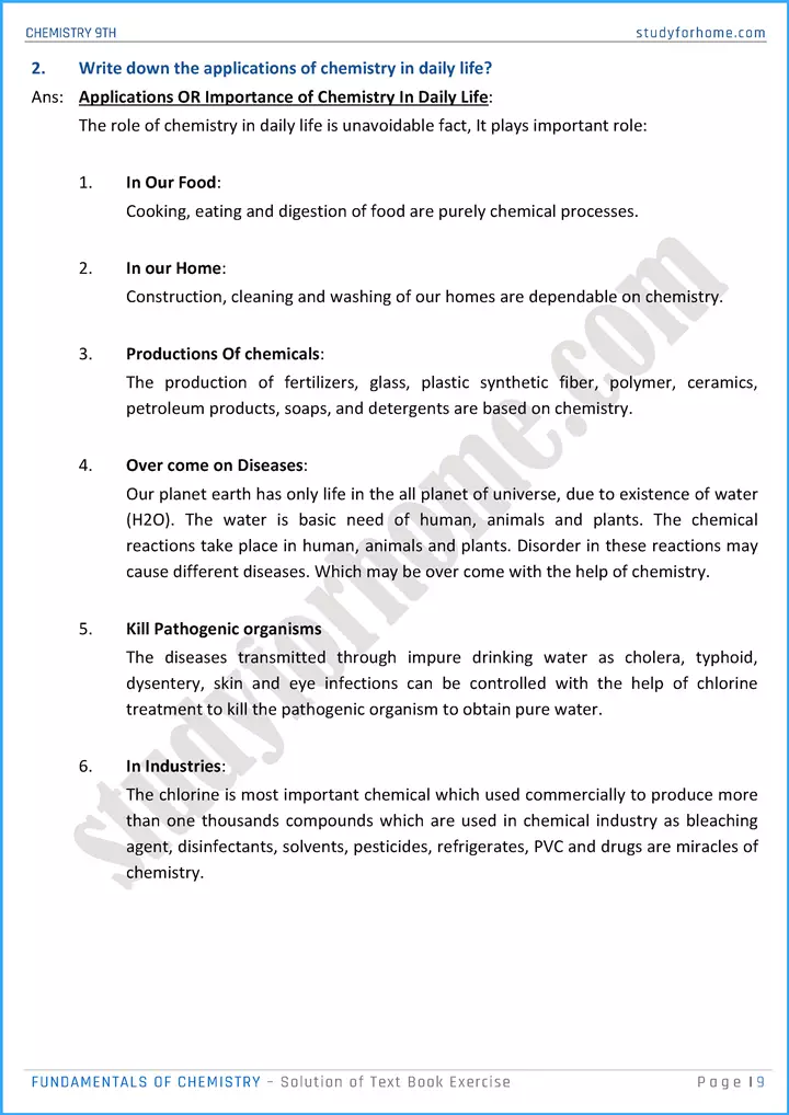 fundamentals of chemistry solution of text book exercise chemistry class 9th 09