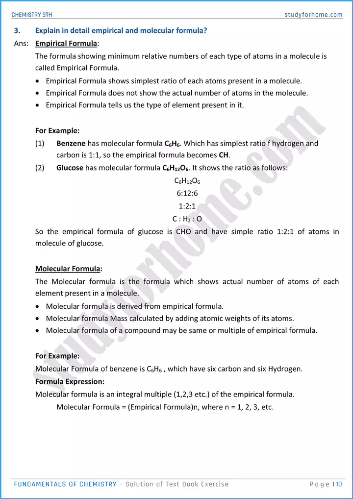 fundamentals of chemistry solution of text book exercise chemistry class 9th 10