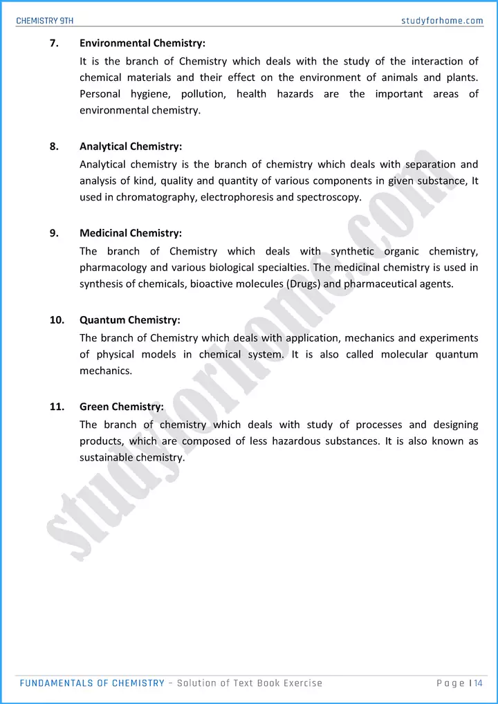 fundamentals of chemistry solution of text book exercise chemistry class 9th 14