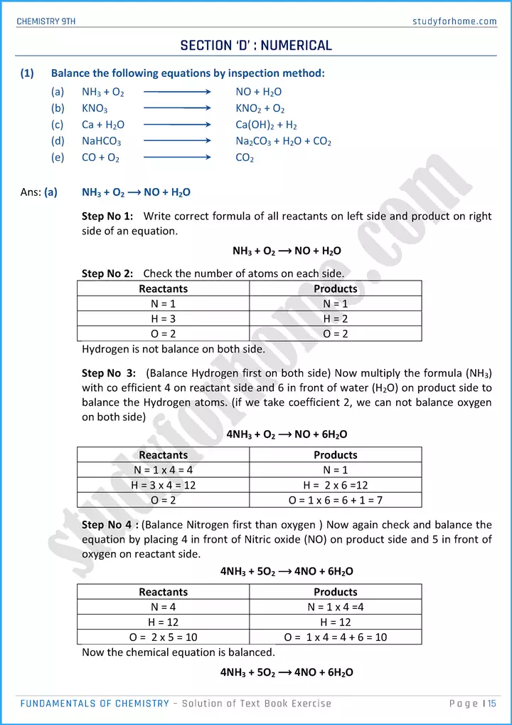 fundamentals of chemistry solution of text book exercise chemistry class 9th 15