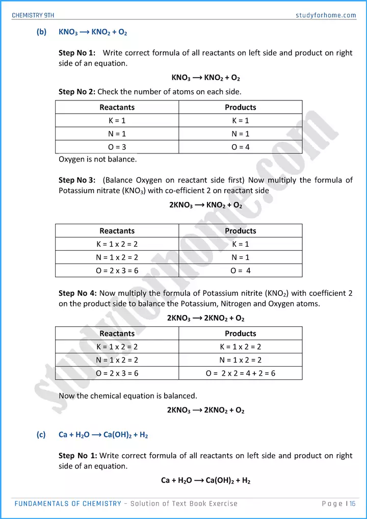 fundamentals of chemistry solution of text book exercise chemistry class 9th 16