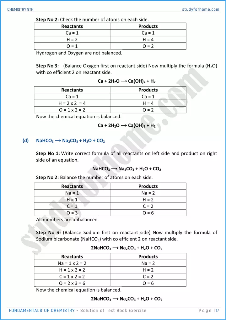 fundamentals of chemistry solution of text book exercise chemistry class 9th 17