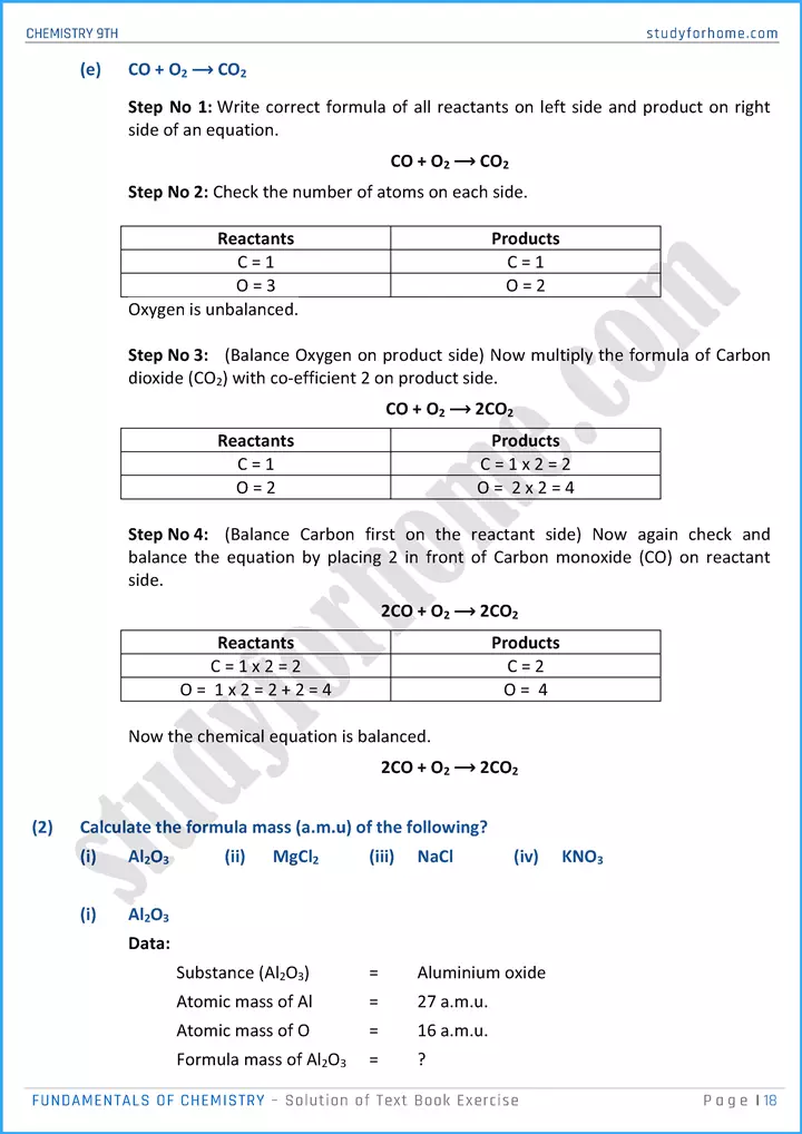 fundamentals of chemistry solution of text book exercise chemistry class 9th 18