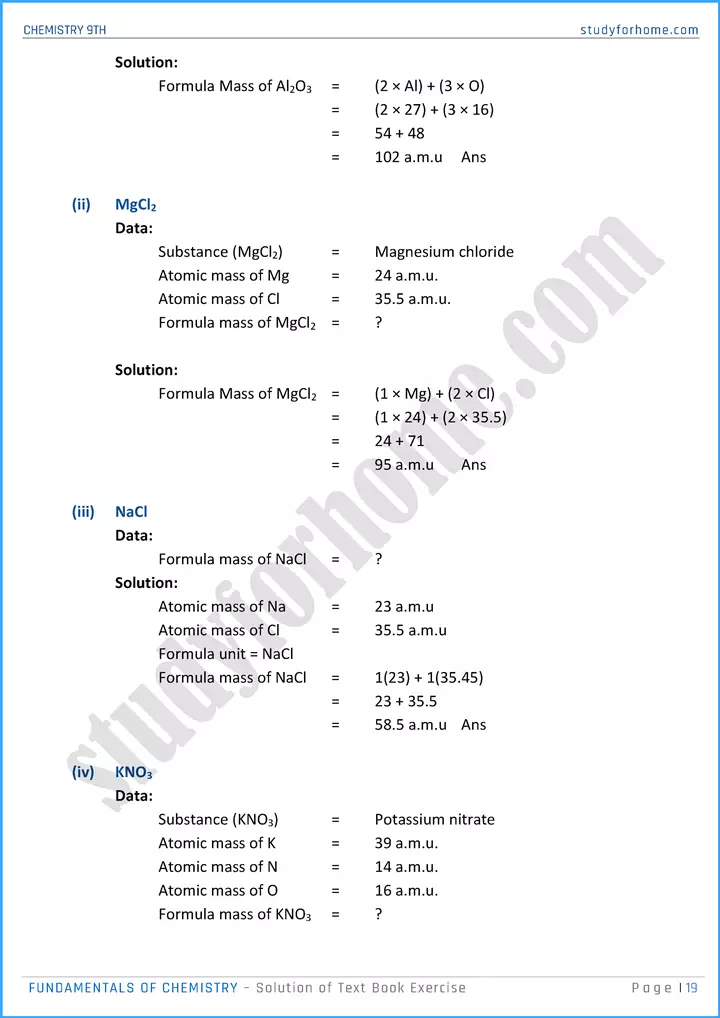 fundamentals of chemistry solution of text book exercise chemistry class 9th 19