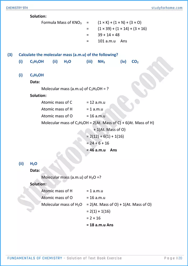 fundamentals of chemistry solution of text book exercise chemistry class 9th 20